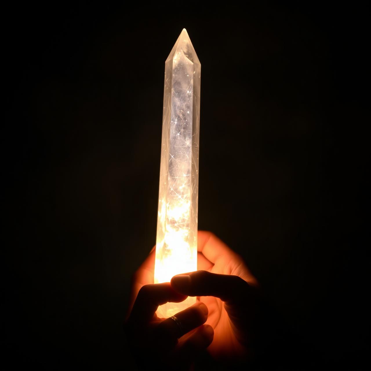 Crystal sword glowing in hand